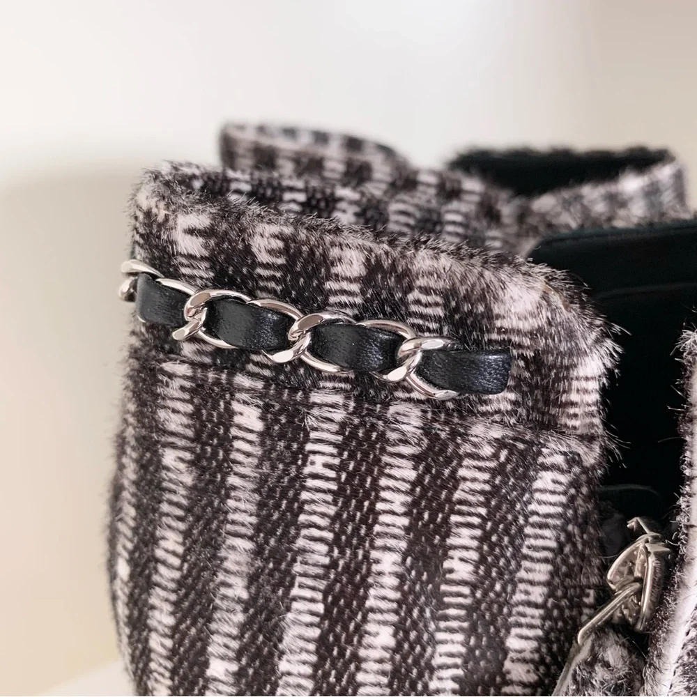 Chanel pony hair chain logo zipper booties